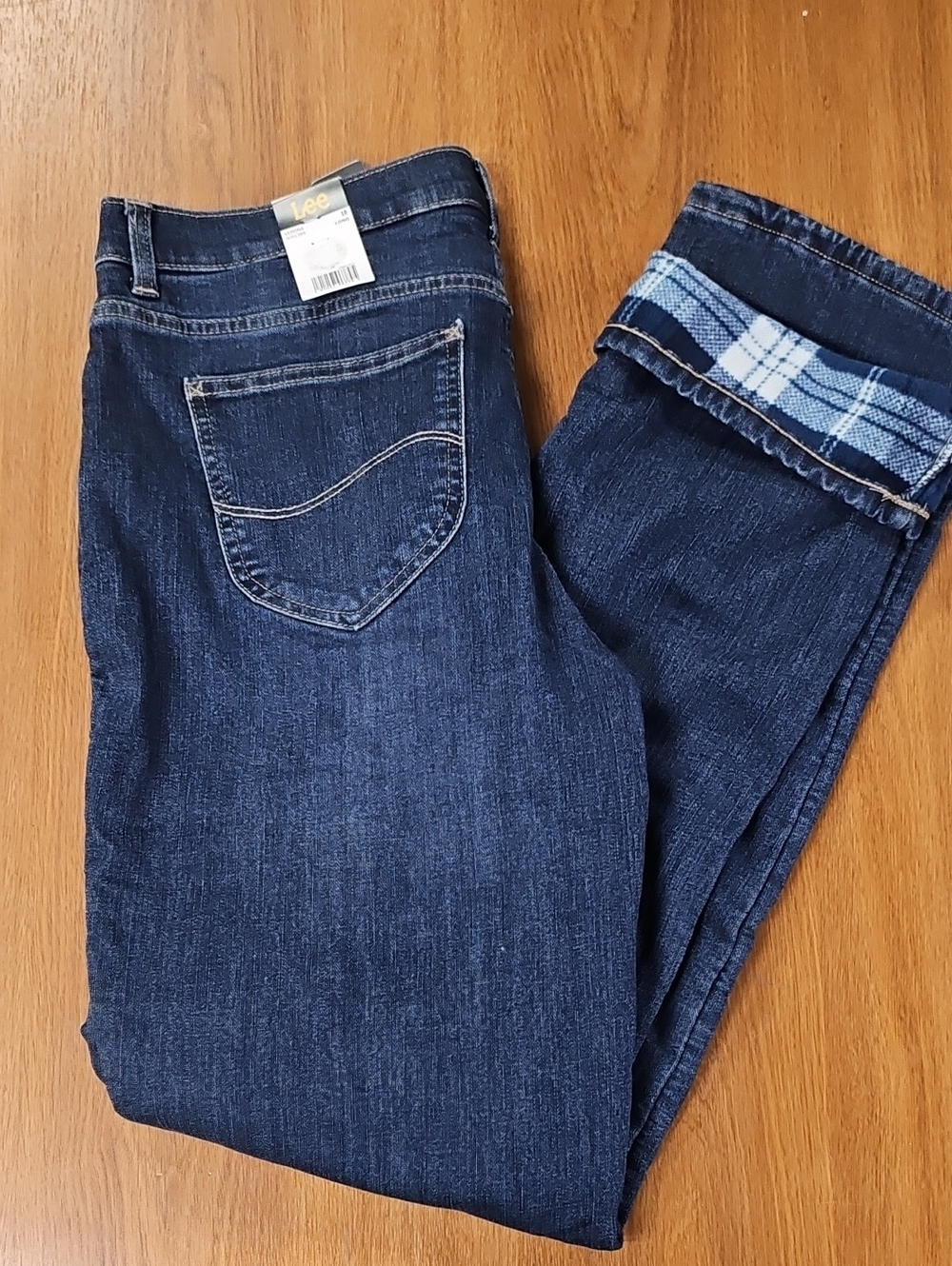 Lee Women’s Straight Leg Dark Blue Denim Jeans with Fleece Lining